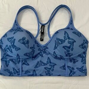 Victoria's‎ Secret PINK Butterfly Print Sports Bra Crop Top Blue Racerback XXL
